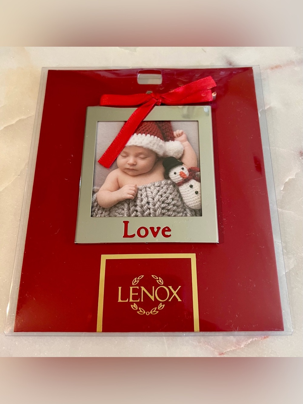 Lenox Red and Silver 'Love' Holiday Picture Frame Ornament NWT
